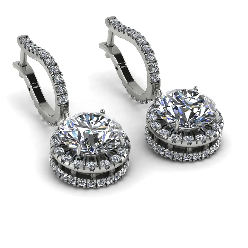 Ladies Earrings Triangle -Hidden Halo Diamond Hoop Earrings - Catalina No. 3