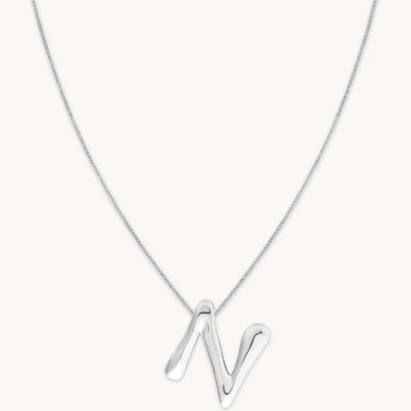 Crystal chain necklaces for women-N Initial Bold Pendant Necklace in Silver