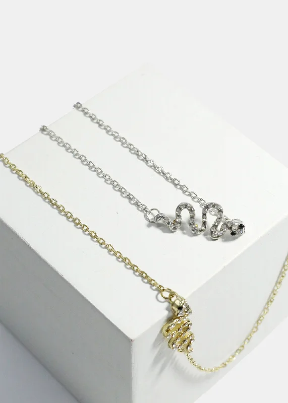 Adjustable necklaces for women-Rhinestone-Studded Snake Necklace