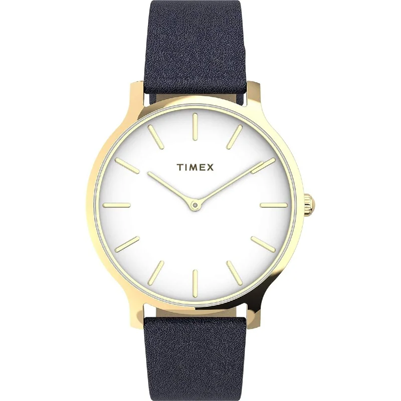 Unisex watch diamond accents -Timex Women's Dress Watch - Quartz White Dial Genuine Leather Strap | TW2V049009J