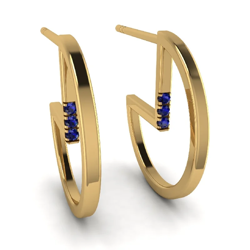 Ladies Earrings Etched -Circle Stud Earring With Hidden Sapphire - Karter No. 13