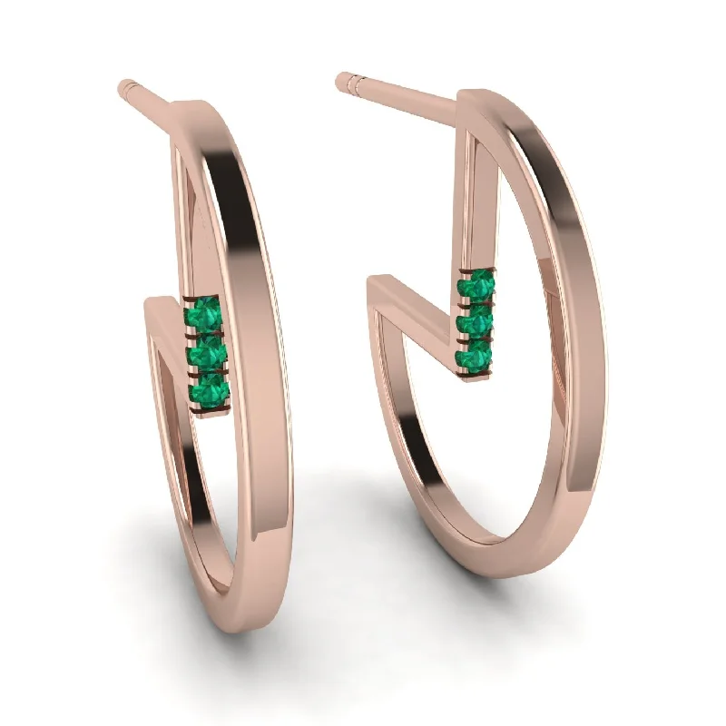 Ladies Earrings Copper -Circle Stud Earring With Hidden Emerald - Karter No. 5