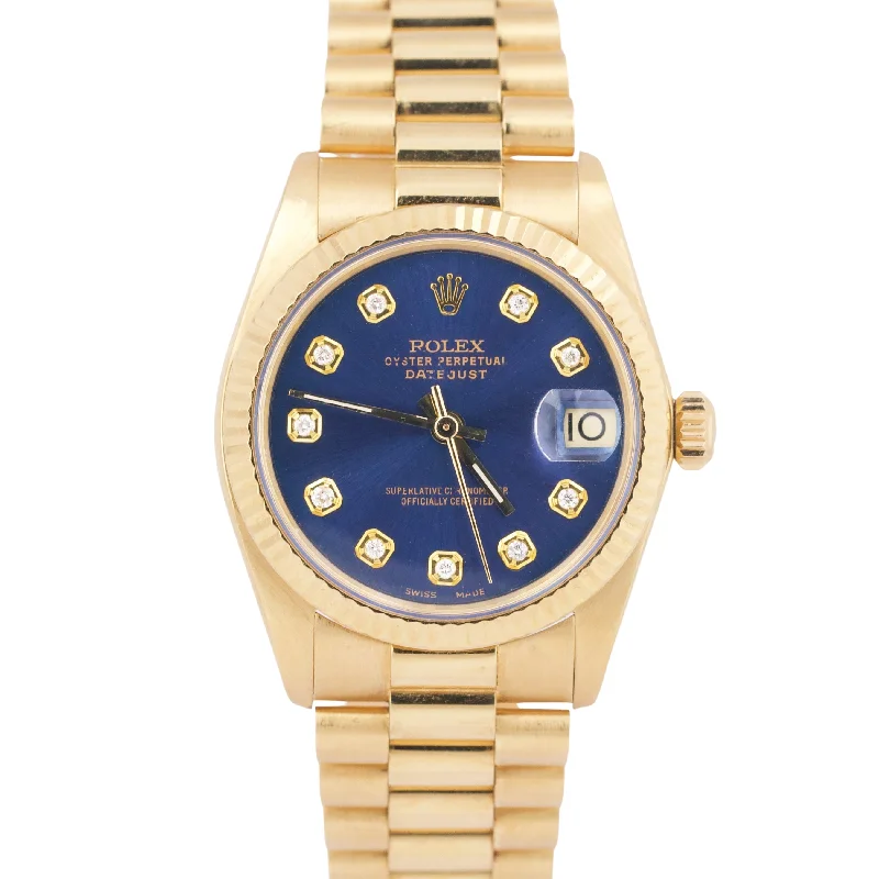 Unisex watch current trends -1979 Rolex DateJust President 31mm BLUE DIAMOND 18K Yellow Gold Fluted 6827