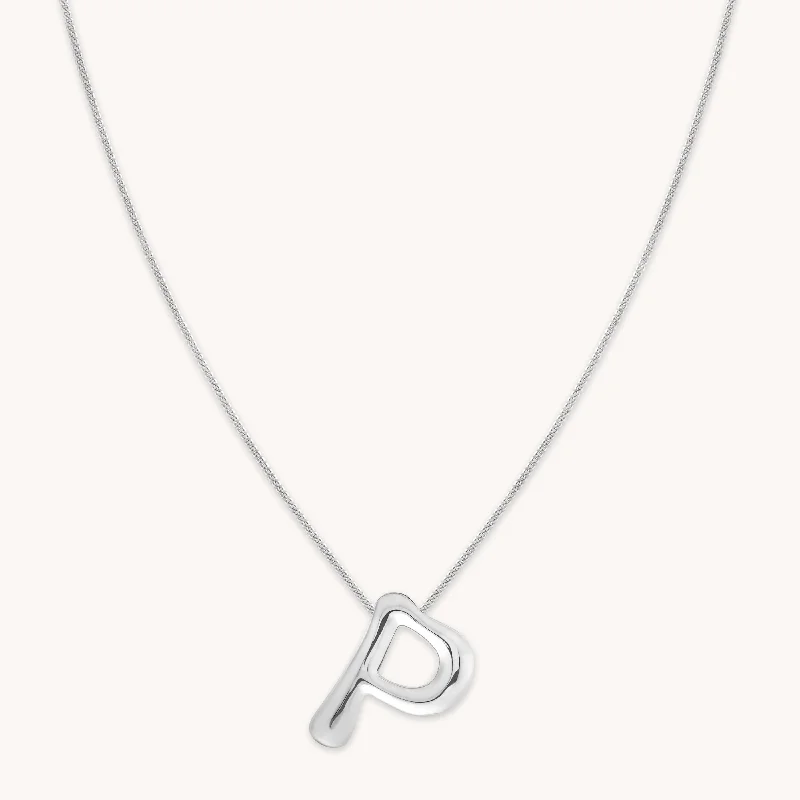 Wedding necklaces for women-P Initial Bold Pendant Necklace in Silver