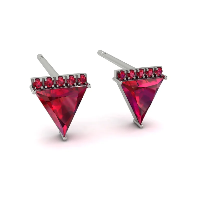 Ladies Earrings Glass -Triangle Ruby Earrings Stud - Kairi No. 12