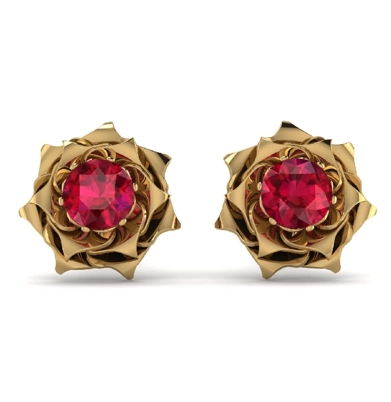 Ladies Earrings Large -A lady's Rose Ruby Earrings- Elena no. 10