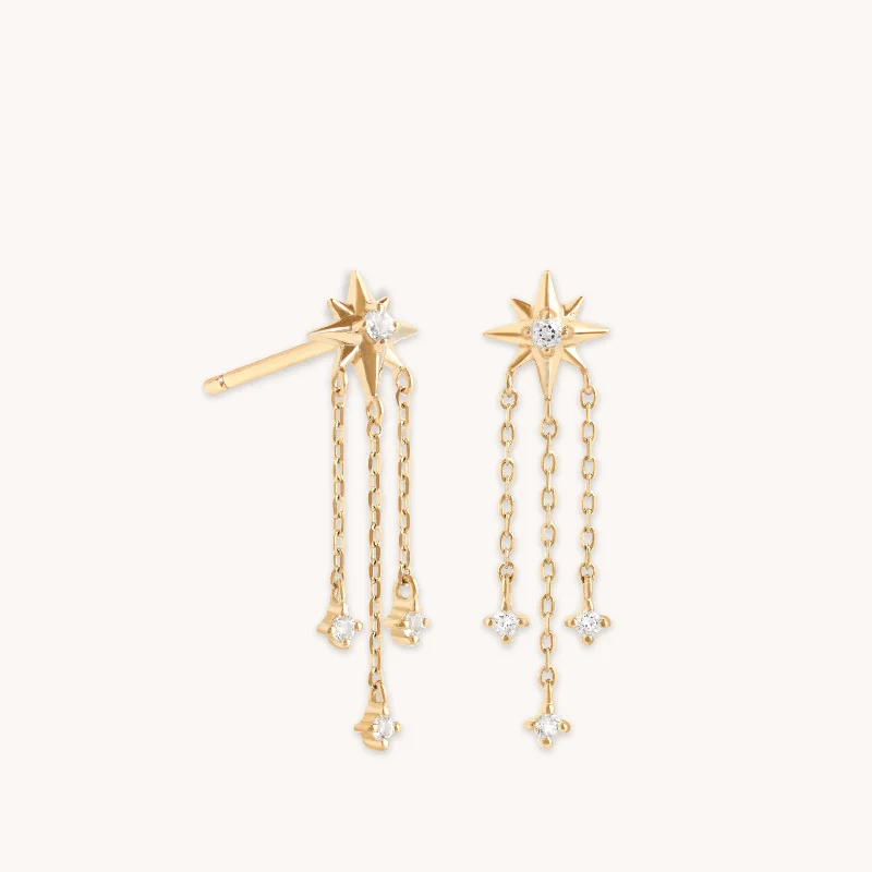 Chandelier necklaces for women-Shooting Star Chain Drop Studs in Solid Gold