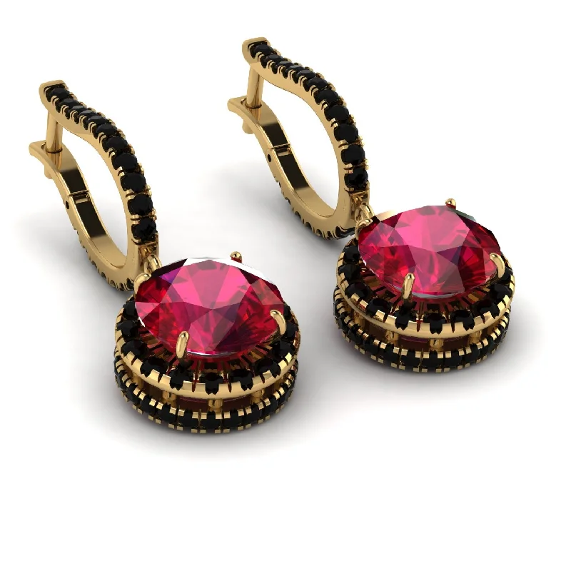 Ladies Earrings Stone -Hidden Halo Ruby Hoop Earrings - Catalina No. 40