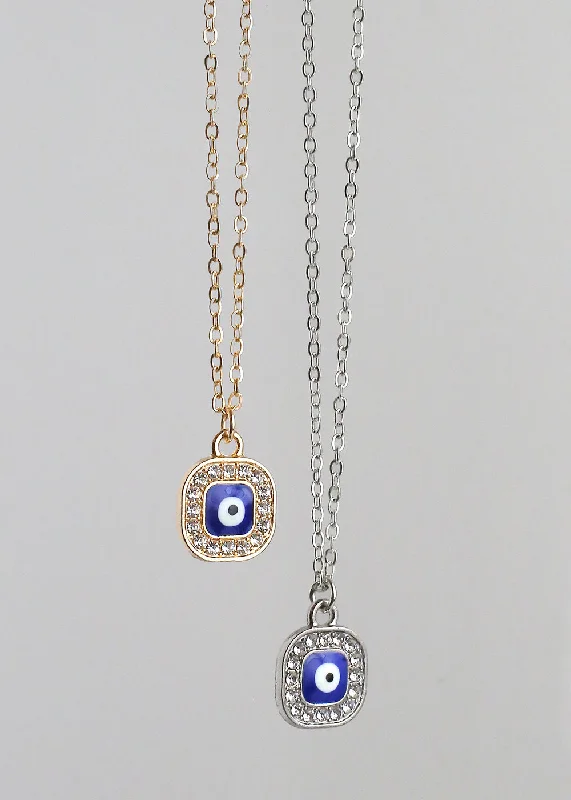 Pearl necklace sets for women-Square Evil Eye Charm Necklace