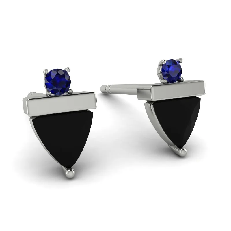 Ladies Earrings Iridescent -Triangle Black Diamond Earrings With Round Stone - Estella No. 69