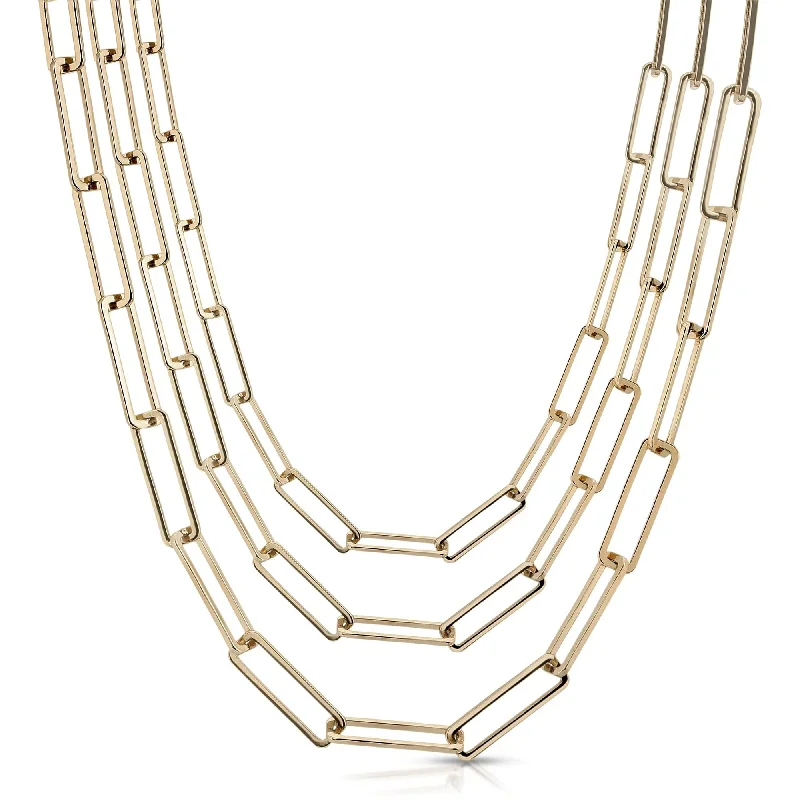 Fashionable necklaces for women-Triple Large Rectangle Link Chain Necklace