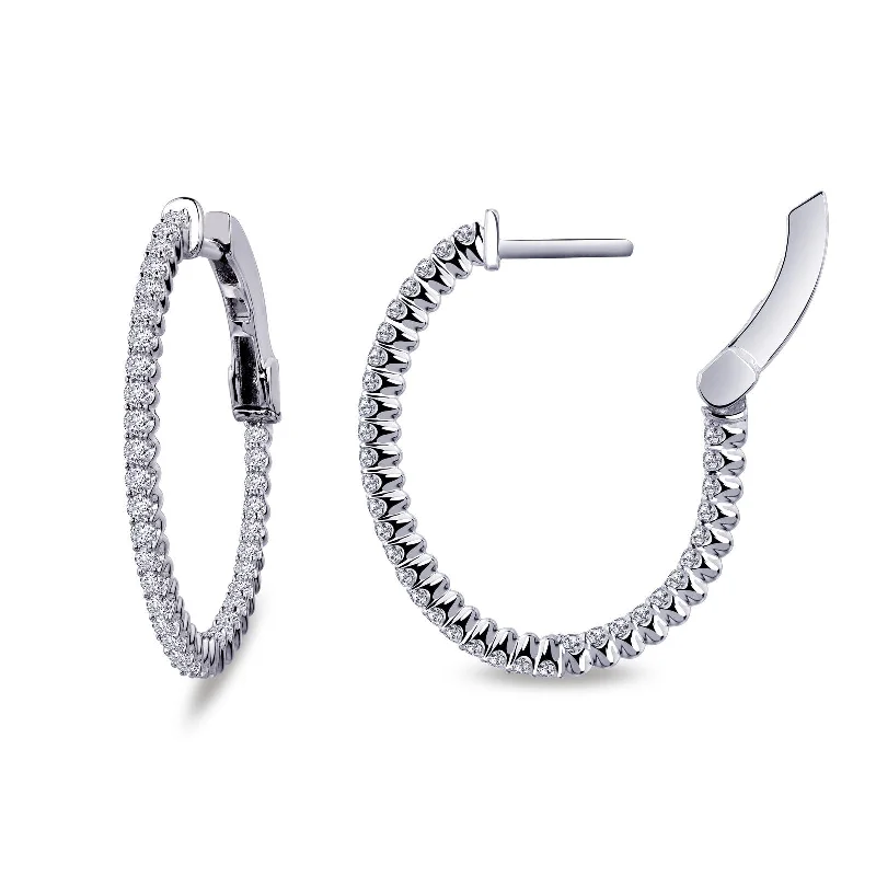 Ladies Earrings Online -Lafonn Simulated Diamond 1.05ct Oval Inside Out Hoop Earrings E3030CLP