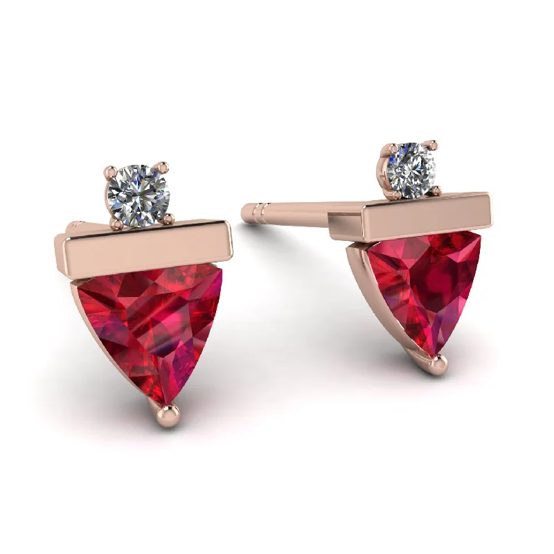 Ladies Earrings Heirloom -Triangle Ruby Earrings With Round Stone - Estella No. 11