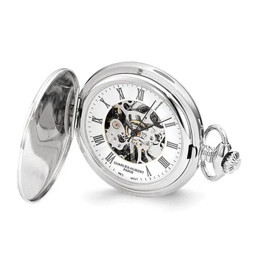 Unisex watch brand legacy -Charles Hubert Chrome-Finish Shield Design Pocket Watch - Engravable