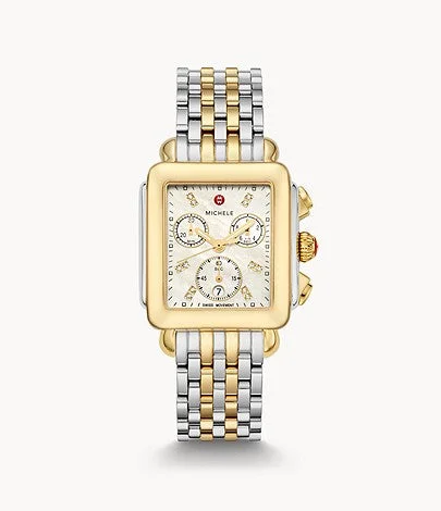 Unisex watch Android compatible -Michele Deco Two-Tone 18K Gold Diamond Dial Watch