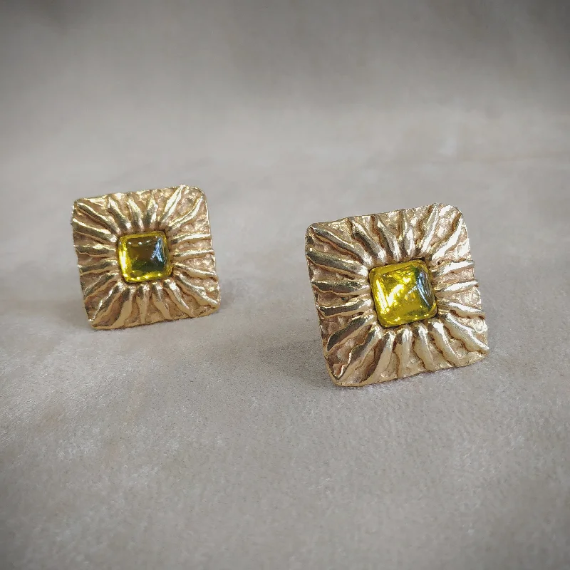 Ladies Earrings Glazed -Jean Patou Yellow Gold Square  clip on earrings