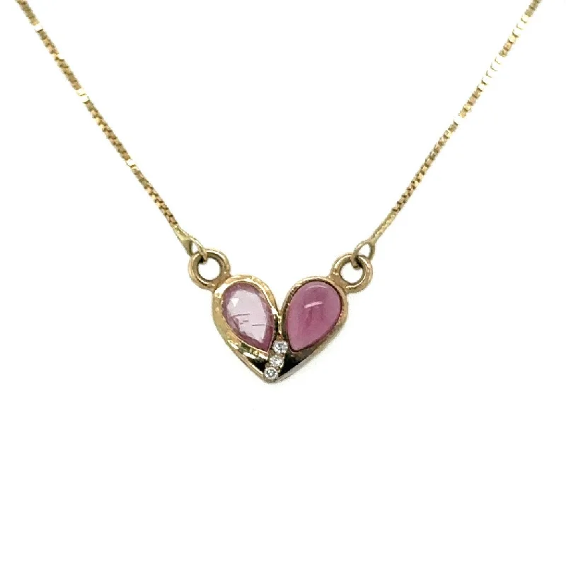 Antique necklaces for women-Pink tourmaline/Pink Sapphire and Diamond Heart Necklace