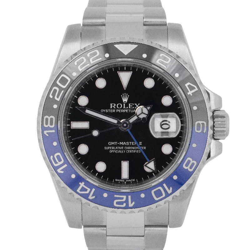 Unisex watch holiday discount -PAPERS Rolex GMT-Master II Batman Blue Stainless 40mm Watch 116710 BLNR BOX