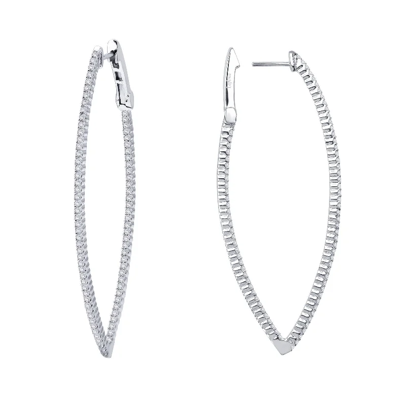 Ladies Earrings Brand -Lafonn Simulated Diamond Marquise Inside Out 55mm Hoop Earrings E3001CLP