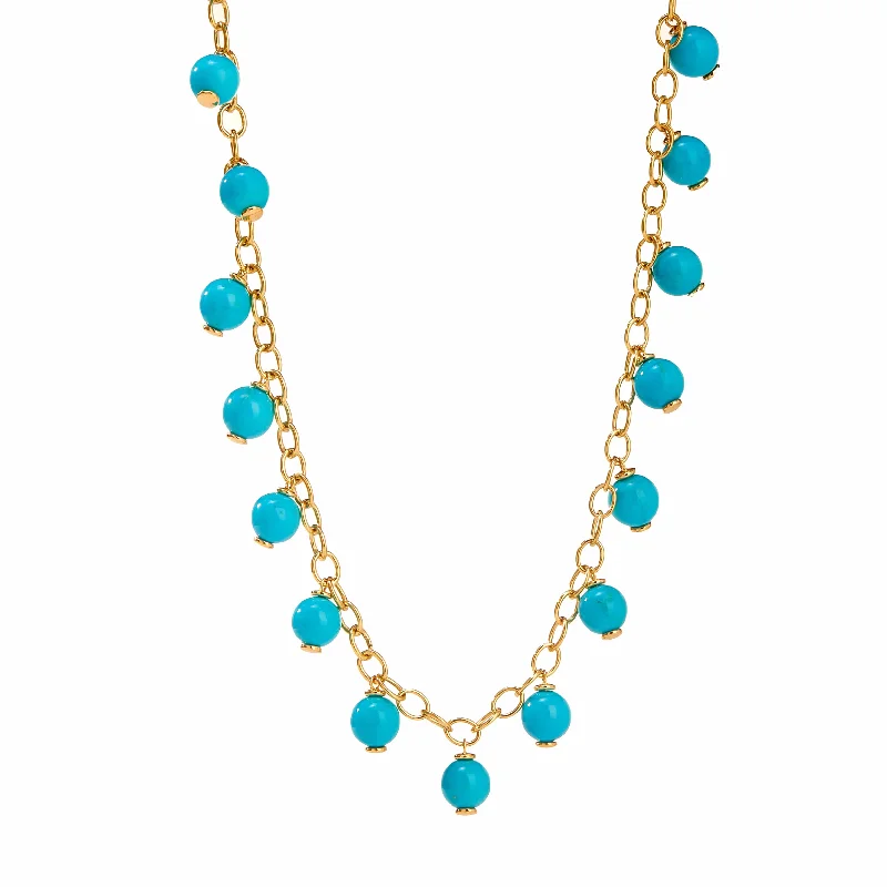 Fashion chain necklaces for women-Turquoise Fringe Bead Necklace