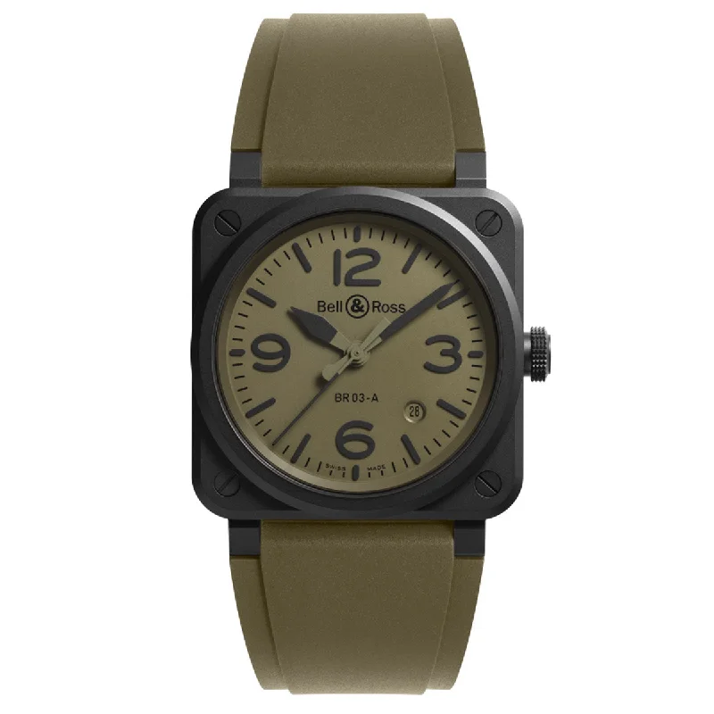 Unisex watch quartz style -Bell & Ross BR03 Military Ceramic Khaki 41mm Automatic Watch