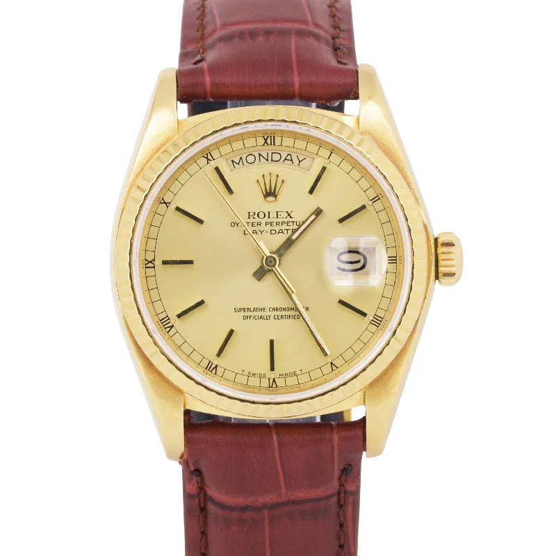 Unisex watch strap adjust -1978 Rolex Day-Date President 36mm CHAMPAGNE 18038 18K Yellow Gold Leather Watch