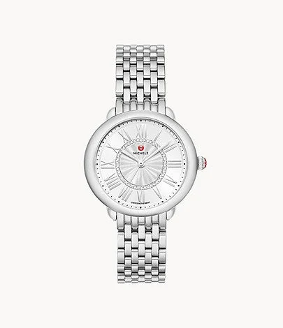 Unisex watch strap adjust -Michele Serein Mid Stainless Diamond Dial Watch