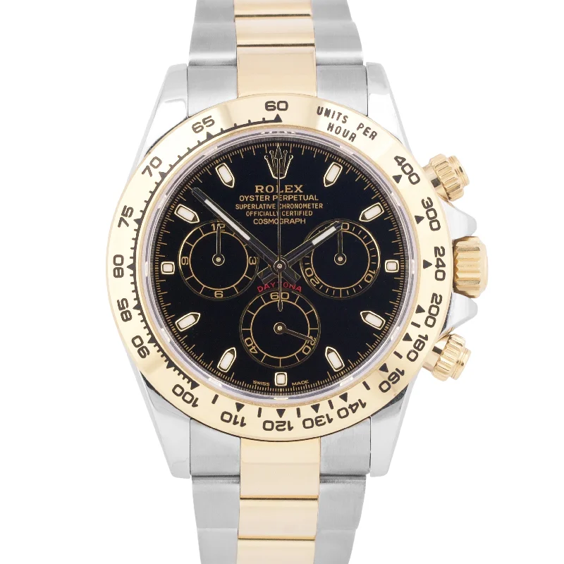 Unisex watch sapphire glass -MINT NEW CARD Rolex Daytona Cosmograph 40mm Black 18K Gold Steel 116503 BOX