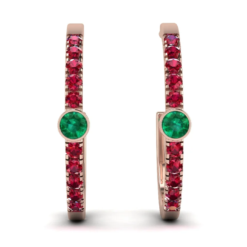 Ladies Earrings Organic Shape -Hoop Emerald Earrings Micro Pave - Ansley No. 50