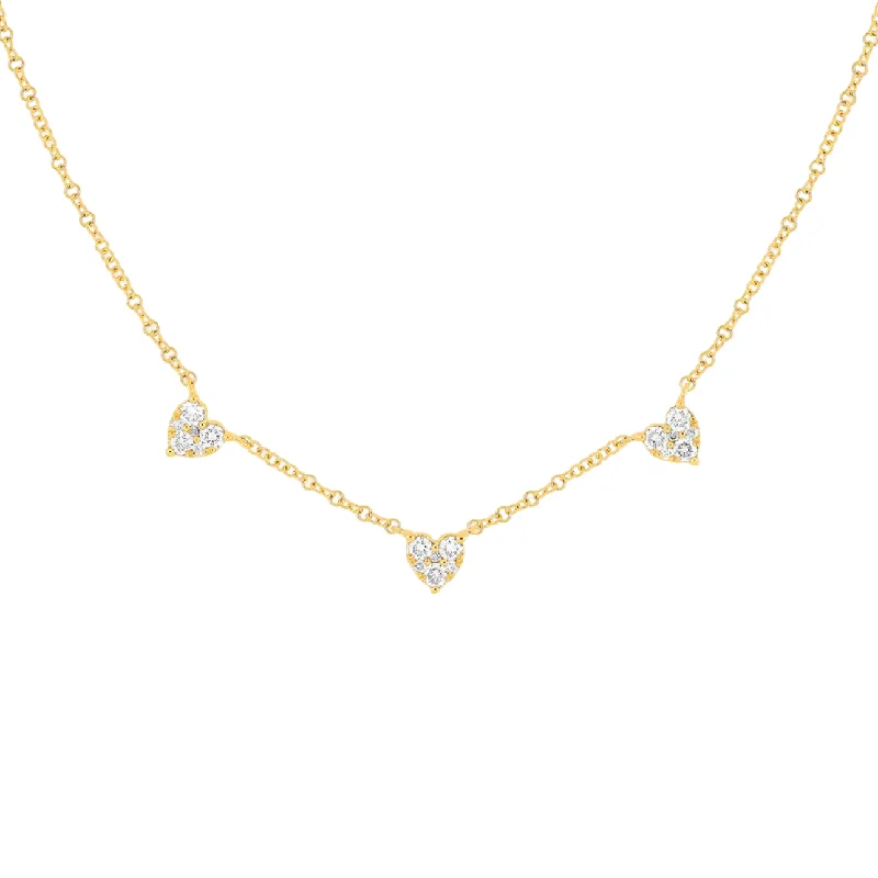 Bohemian necklaces for women-Three Heart Diamond Necklace