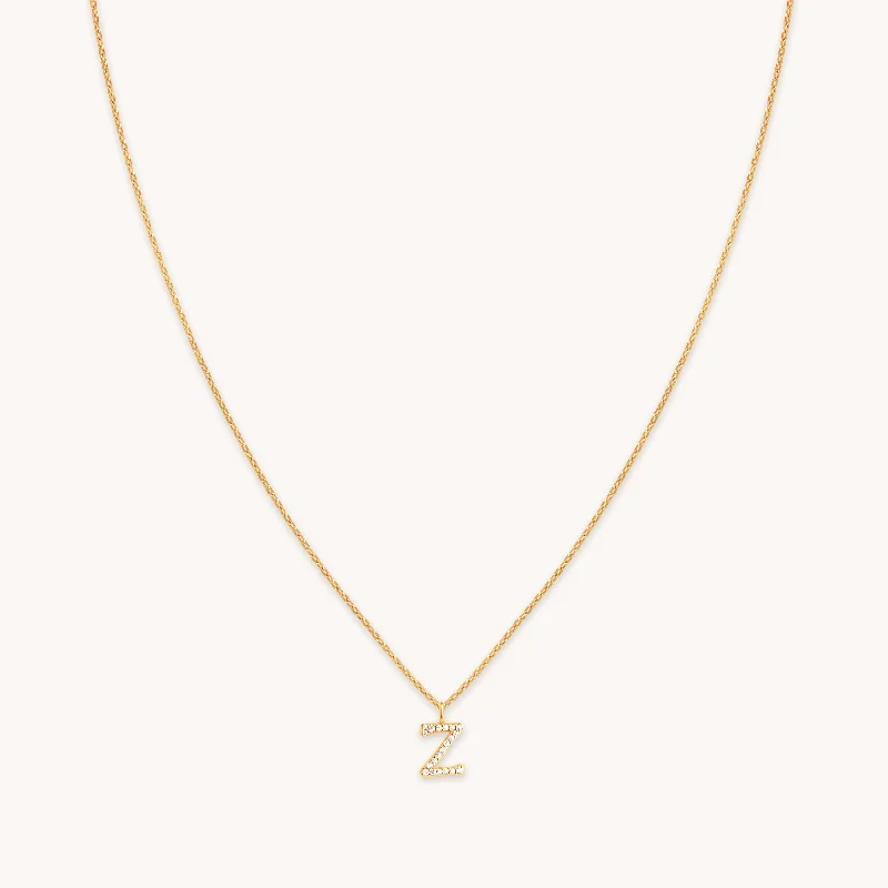 Simple gold chain necklaces for women-Z Initial Pavé Pendant Necklace in Gold