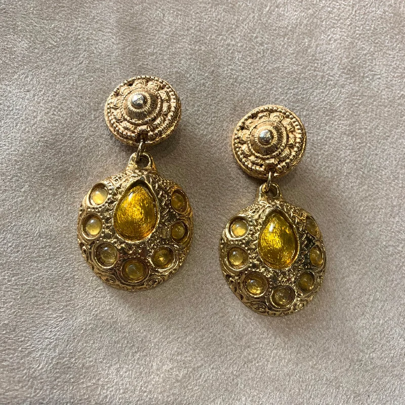 Ladies Earrings Painted -Kalinger Paris Statement yellow Etruscan earrings