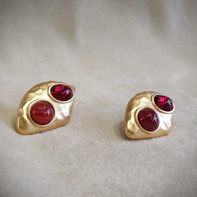 Ladies Earrings Lacquered -Yves Saint Laurent  Earrings Red  Gold Pierced earrings