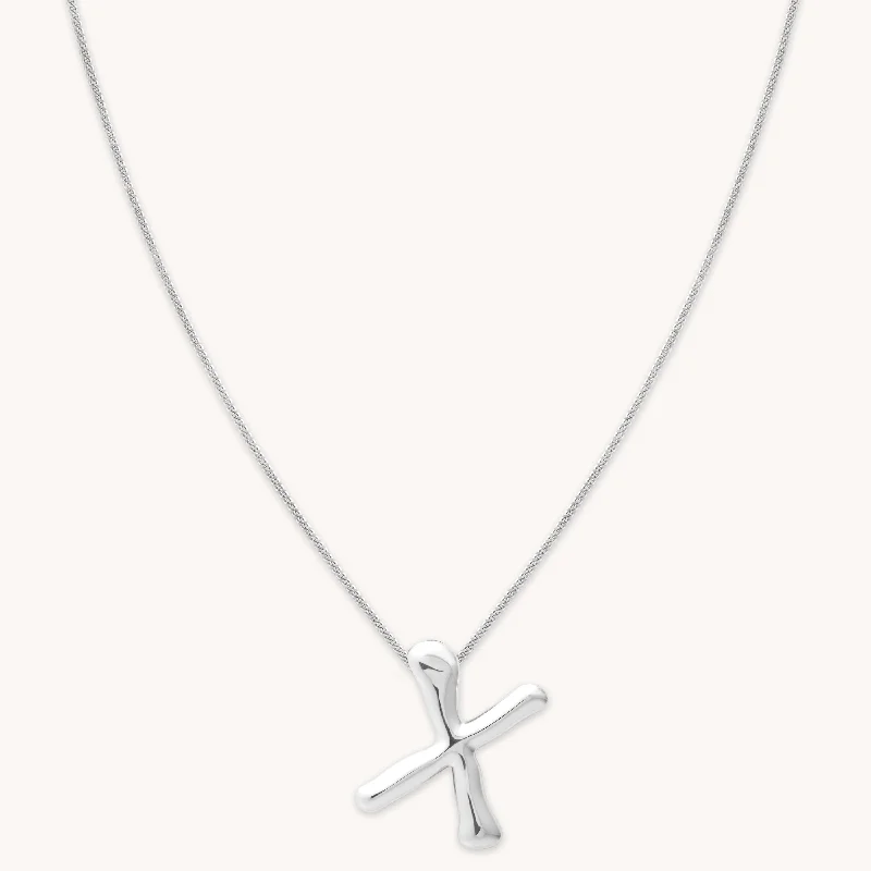 Adjustable necklaces for women-X Initial Bold Pendant Necklace in Silver