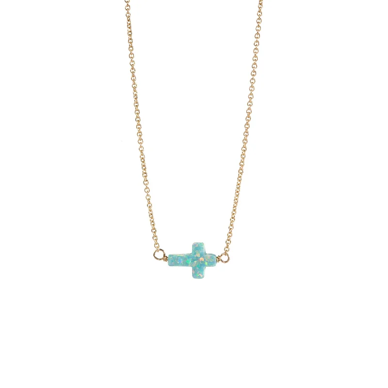 Crystal pendant necklaces for women-bara boheme | Small "CROSS" Opal Necklace