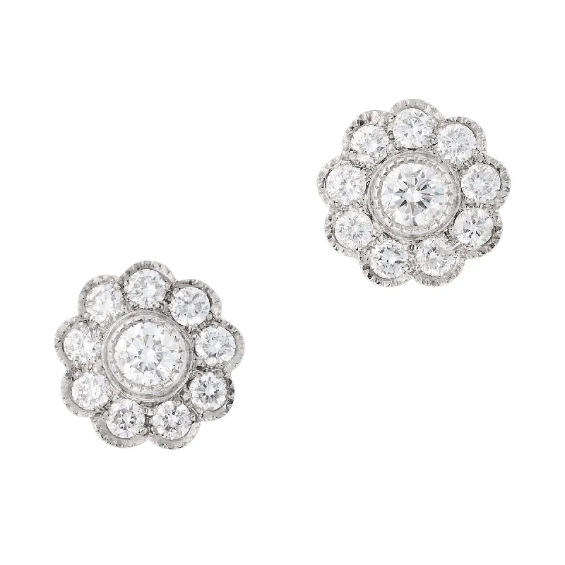 Ladies Earrings Rock -Vintage Diamond Clusters Earrings