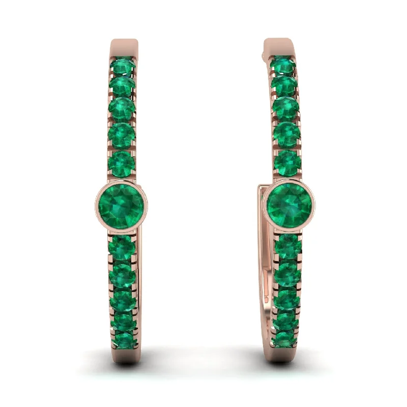 Ladies Earrings Horoscope -Hoop Emerald Earrings Micro Pave - Ansley No. 20