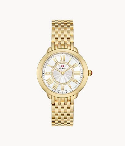 Unisex watch heart monitor -Michele Serein Mid 18k Gold-Plated Diamond Dial Watch