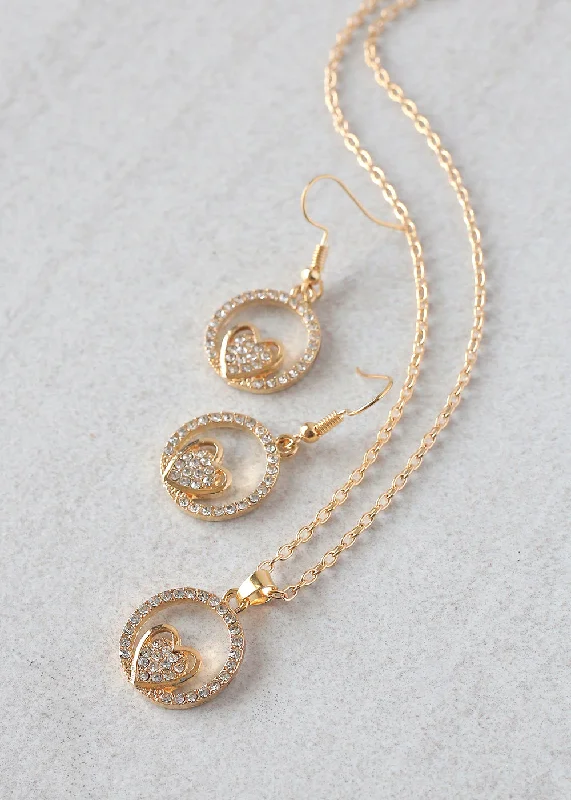 Simple gold chain necklaces for women-"Circle of Love" Necklace & Earring Set