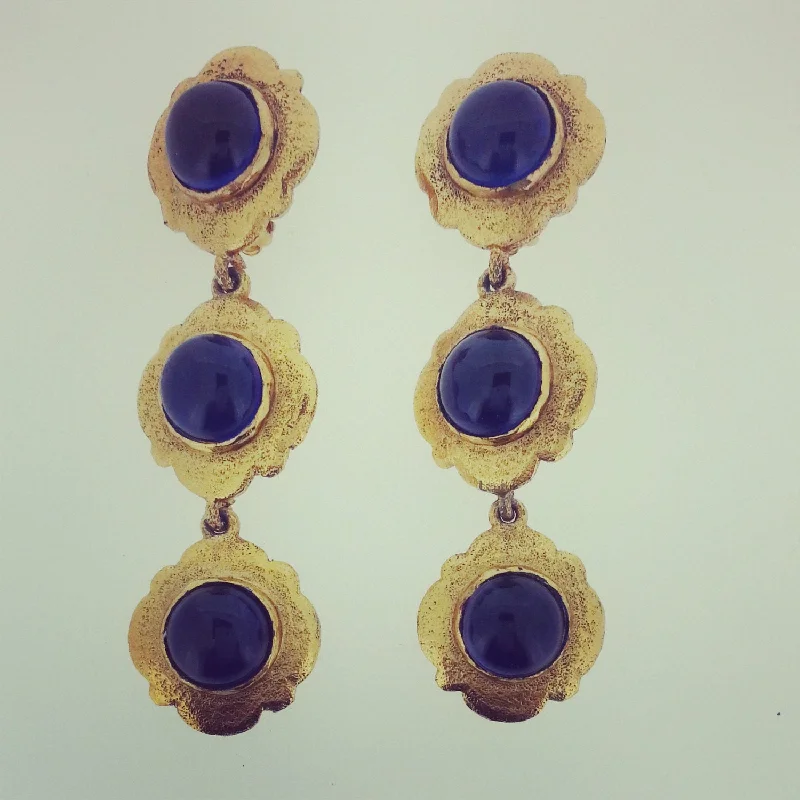 Ladies Earrings Whimsical -Rare Chanel Earrings Vintage Couture Statement Clip-on Sapphire Blue Earrings