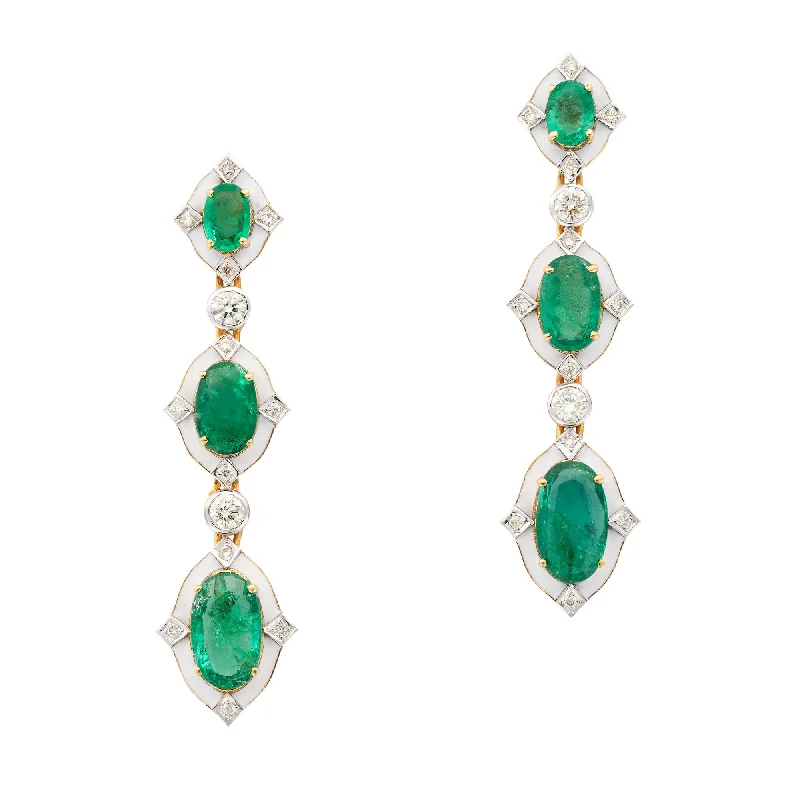 Ladies Earrings Pop -Vintage Emerald Diamond and Enamel Earrings