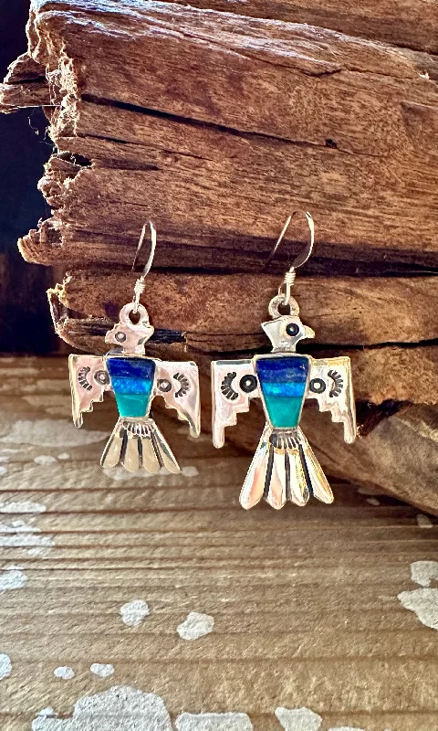 Ladies Earrings Rock Inspired -TRIPLE THUNDERBIRD Lapis, Turquoise, Blue Opal Earrings • 4g