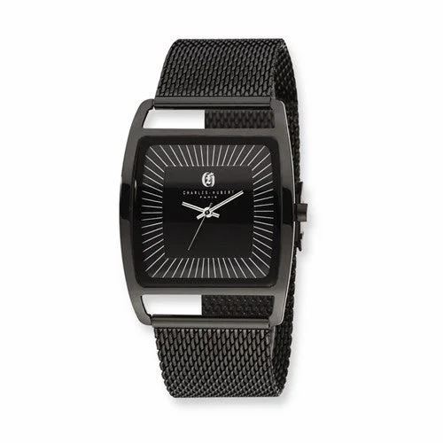 Unisex watch winter match -Charles Hubert Black IP-Plated Stainless Steel Milanese Band 38mm Case Men' Watch