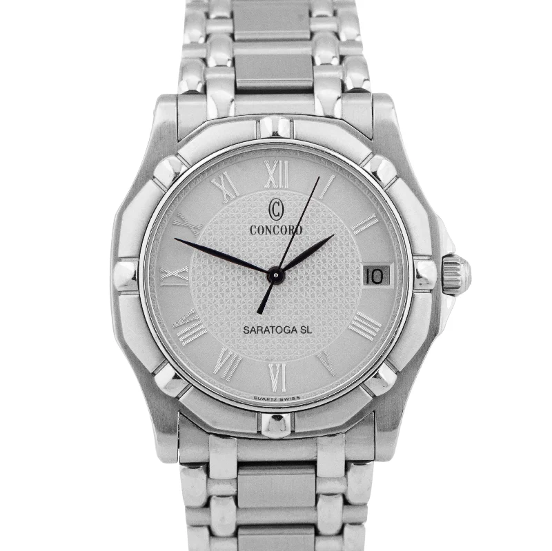 Unisex watch daily wear -MINT Saratoga SL Stainless Steel Silver Quartz 34mm Date Watch 14-C2-230 BOX