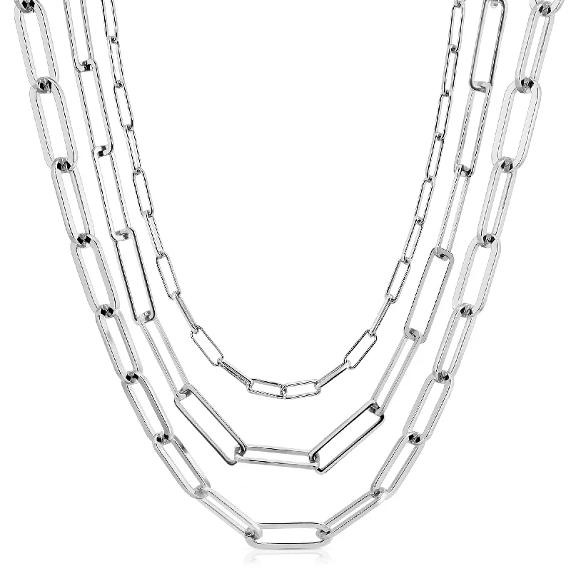 Unique necklaces for women-Silver Triple Multi Chain Necklace