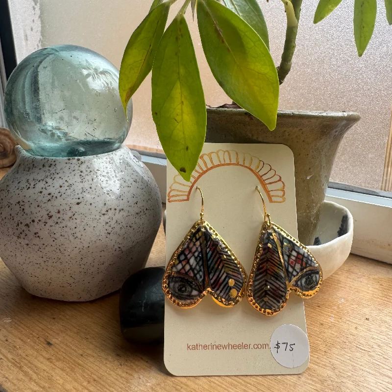 Ladies Earrings Layered -Hand Painted Porcelain ‘Wings’ Protective Eye Earrings