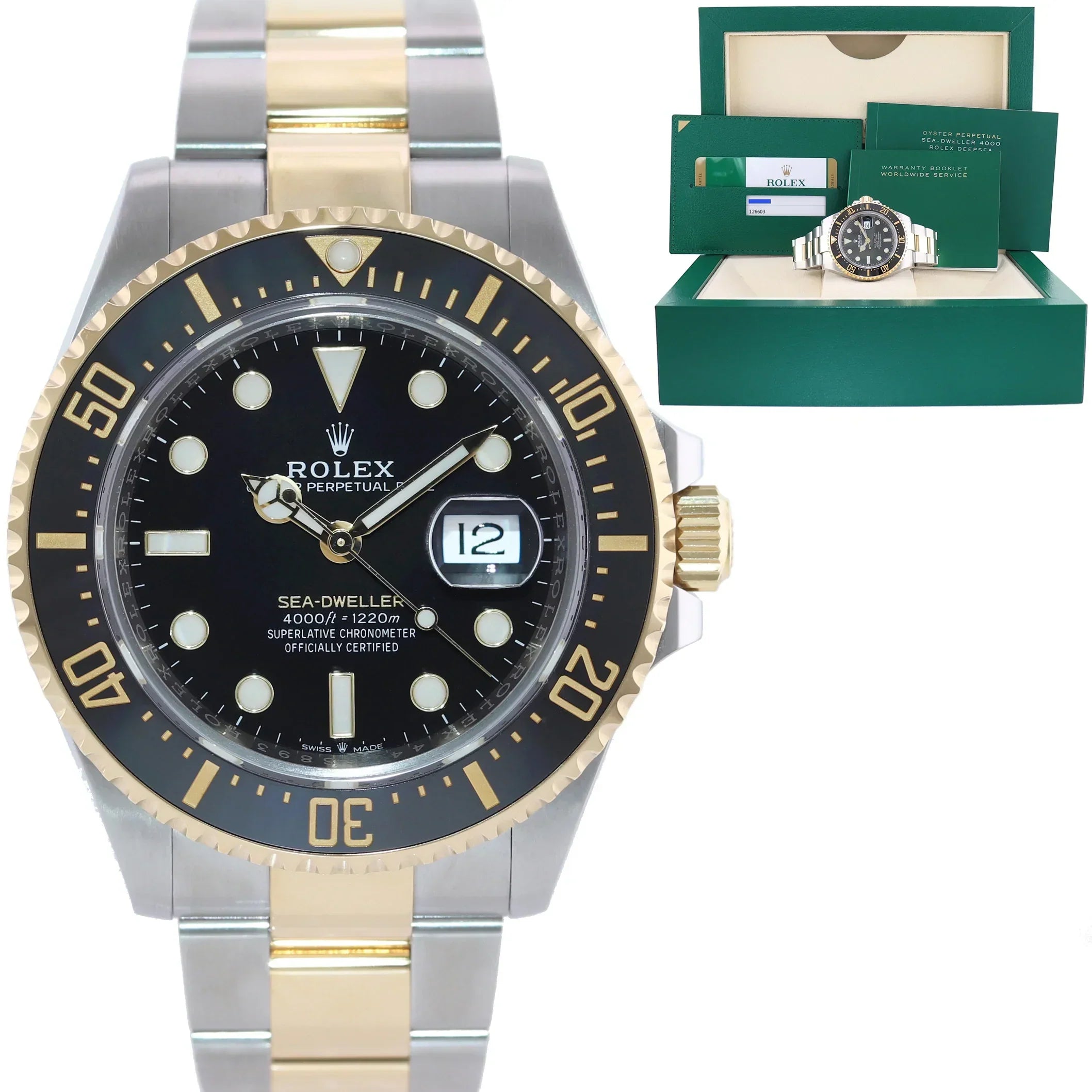 Unisex watch colorful straps -MINT 2019 PAPERS 126603 Rolex Sea-Dweller 43mm Two-Tone Yellow Gold Steel Watch