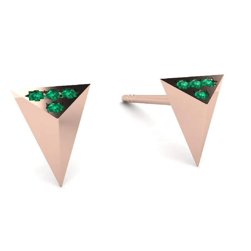 Ladies Earrings Rose Quartz -Triangle Emerald Earrings - Livia No. 5