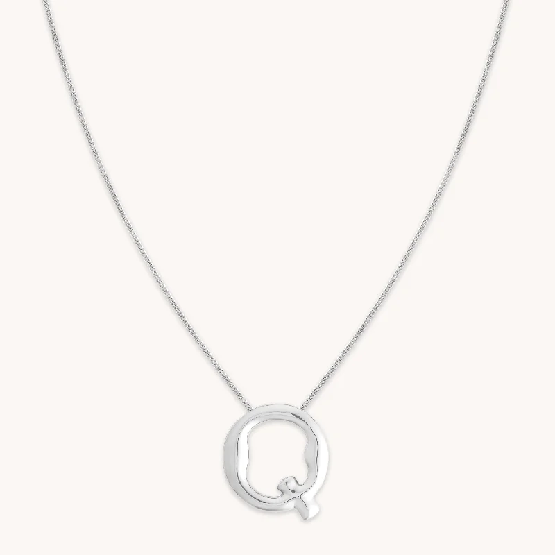 Beaded necklaces for women-Q Initial Bold Pendant Necklace in Silver