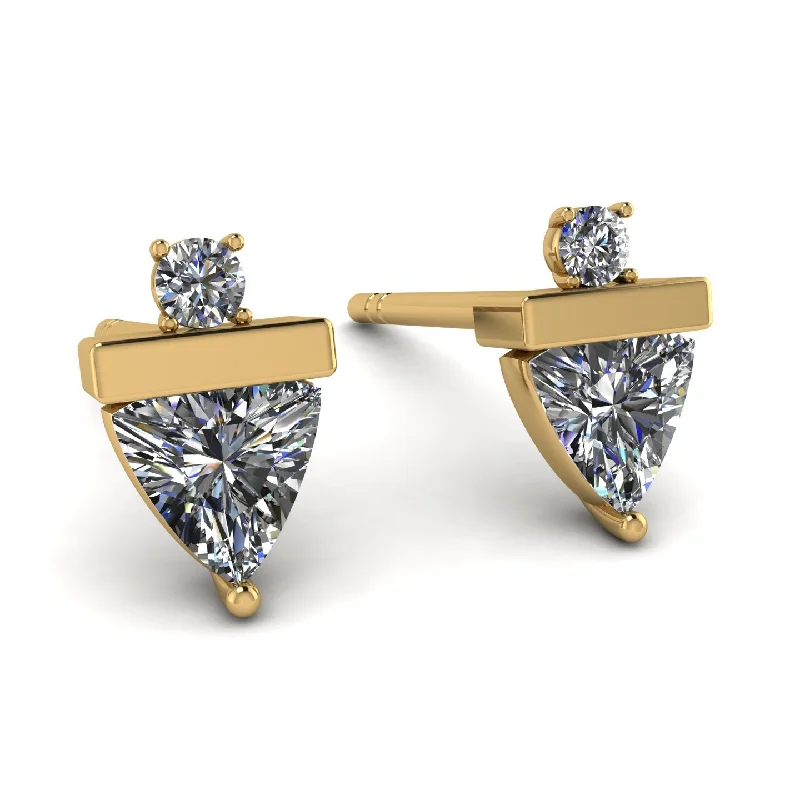 Ladies Earrings Carved -Triangle Diamond Earrings With Round Stone - Estella No. 1